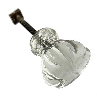 Antique Fluted Glass Cabinet Knob With Silver Dot - Circa 1920