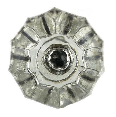 Antique Fluted Glass Cabinet Knob With Silver Dot - Circa 1920