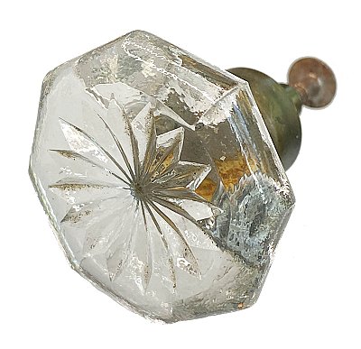 Antique Large Bronze and Octagonal Glass Cabinet Knob - Circa 1910