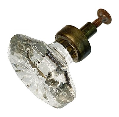 Antique Large Bronze and Octagonal Glass Cabinet Knob - Circa 1910