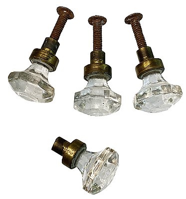 Set of 4 Petite Antique Bronze and Glass Octagonal Cabinet Knobs - Circa 1900