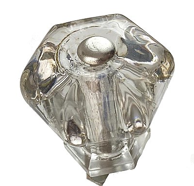 Antique Large Hexagonal Glass Cabinet Knob - Circa 1920