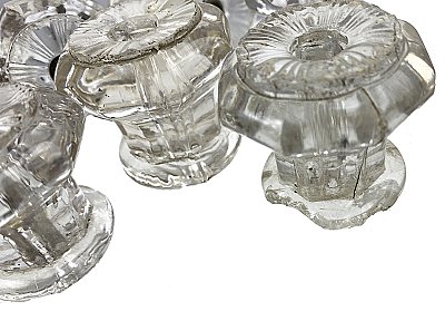 Set of Six Antique Clear Pressed Glass Cabinet Knobs - Circa 1900