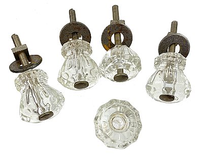 Set of Four Antique Clear Pressed Glass Cabinet Knobs - Circa 1900