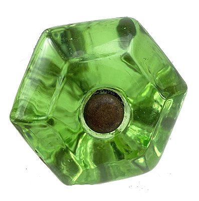 Antique Light Green Hexagonal Glass Cabinet Knob - Circa 1900