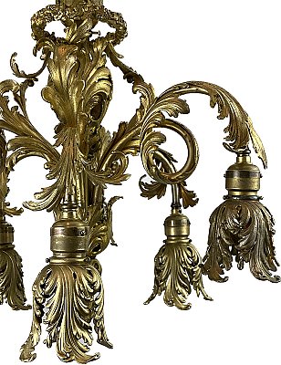 Antique French Renaissance 6-Arm Ceiling Light Fixture with Gilded Finish - Circa 1910