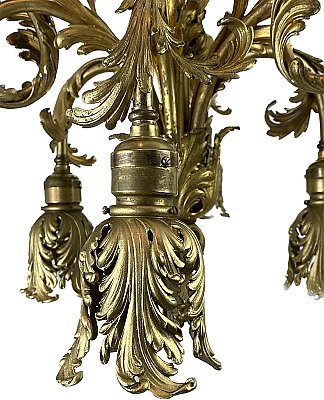 Antique French Renaissance 6-Arm Ceiling Light Fixture with Gilded Finish - Circa 1910