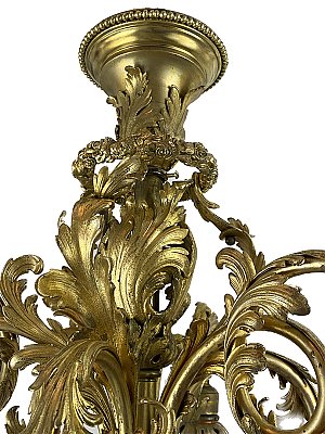 Antique French Renaissance 6-Arm Ceiling Light Fixture with Gilded Finish - Circa 1910