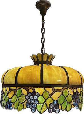 Antique Bent Glass Grapevine Ceiling Light Fixture - Circa 1910