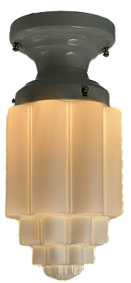 Antique Art Deco White Porcelain Ceiling Light Fixture - Circa 1920