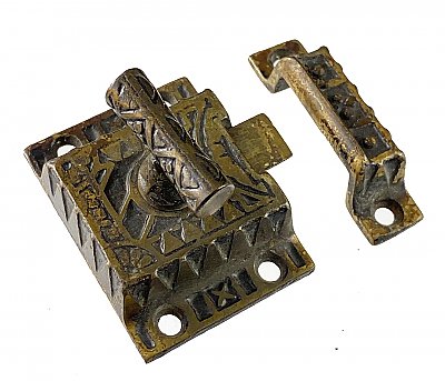 Antique Amber Bronzed Cast Iron Victorian T-Handle Cabinet Latch by Sargent & Co. - Circa 1888