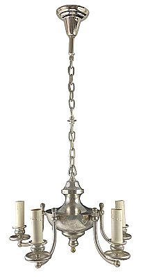 Antique Silverplate 5-Arm Ceiling Light Fixture - Circa 1910