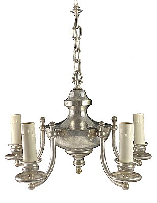 Antique Silverplate 5-Arm Ceiling Light Fixture - Circa 1910