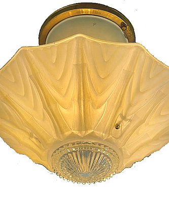 Antique Ceiling Light Fixture w/ Pale Yellow Shade - Circa 1930