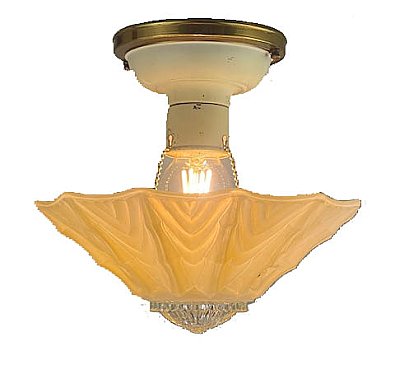 Antique Ceiling Light Fixture w/ Pale Yellow Shade - Circa 1930