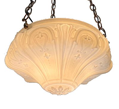Antique Inverted Dome Opaline Pendant Ceiling Light Fixture - Circa 1910
