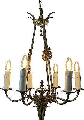 Antique Neoclassical Six Light Ceiling Light Fixture - Circa 1930