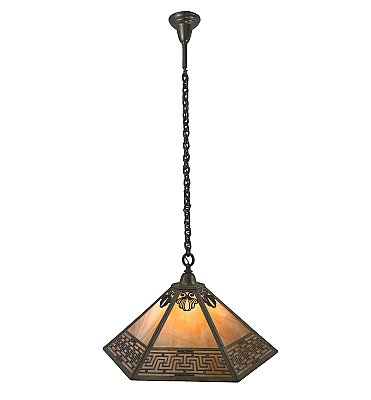 Antique Arts & Crafts Ceiling Fixture with 6-sided Caramel Opalescent Slag Glass - Circa 1910