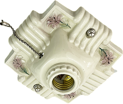 Antique "Porcelier" Porcelain Ceiling Light Fixture with Lavender Floral Motif - Circa 1930