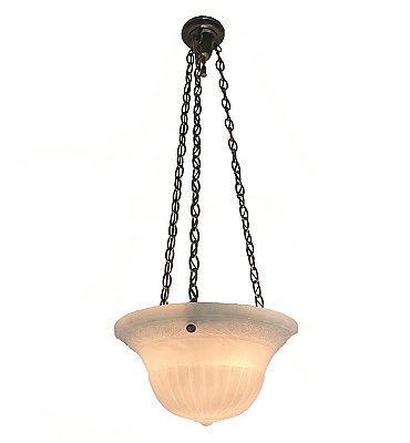 Antique Inverted Dome Opaline Pendant Ceiling Light Fixture - Circa 1910