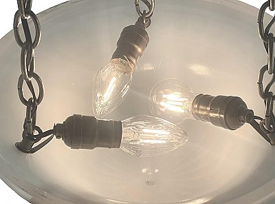 Antique Inverted Dome Opaline Pendant Ceiling Light Fixture - Circa 1910