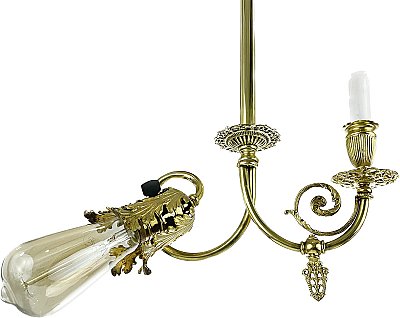 Antique Brass Gas & Electric Combination Ceiling Light Fixture - Circa 1890