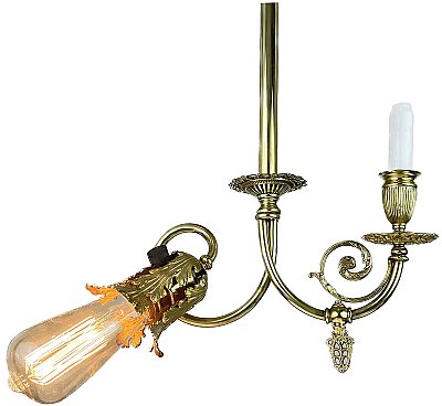 Antique Brass Gas & Electric Combination Ceiling Light Fixture - Circa 1890
