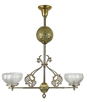 Antique 2-Light Brass Electrified Vapor Gas Ceiling Light Fixture by Best Light Co. - Circa 1900