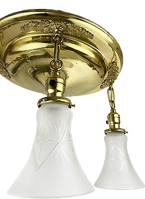 Antique 4-Light Polished Brass Pan Ceiling Light Fixture - Circa 1920