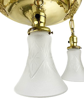Antique 4-Light Polished Brass Pan Ceiling Light Fixture - Circa 1920