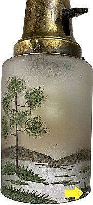 Antique 2-Light Wrought Bronze Pan Ceiling Light Fixture with Hand Painted Shades - Circa 1920