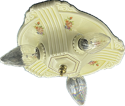 Antique "Porcelier" Orrington Series Porcelain Ceiling Light Fixture with Floral Motif - Circa 1930