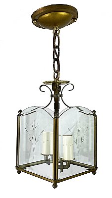 Antique Glass Lantern Ceiling Light Fixture - Circa 1940
