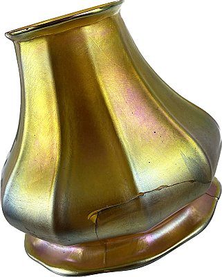 Antique Arts & Crafts Ceiling Light Fixture with Steuben Gold Aurene Shades - Circa 1910
