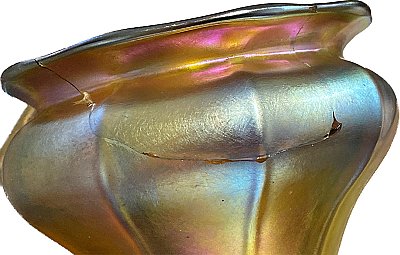 Antique Arts & Crafts Ceiling Light Fixture with Steuben Gold Aurene Shades - Circa 1910