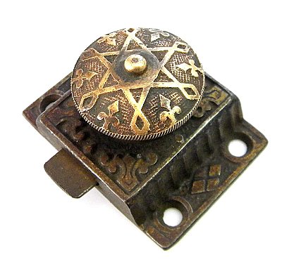 Antique Cast Iron & Brass Aesthetic Victorian Cabinet Latch - Missing Keeper - Circa 1871