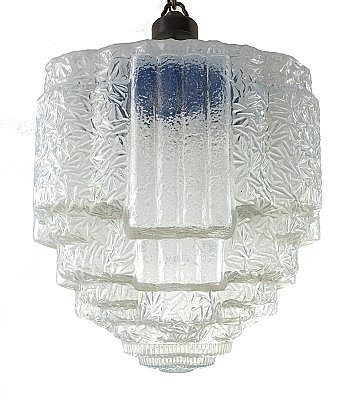 Antique Bronze Finish Pendant Ceiling Light Fixture with Art Deco Opal Glass Shade - Circa 1920