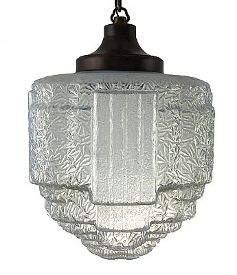 Antique Bronze Finish Pendant Ceiling Light Fixture with Art Deco Opal Glass Shade - Circa 1920