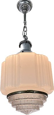 Antique Art Deco Pendant Ceiling Light Fixture with Reflector - Circa 1930