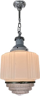 Antique Art Deco Pendant Ceiling Light Fixture with Reflector - Circa 1930