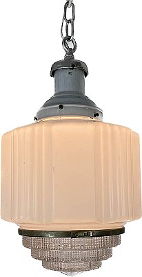Antique Art Deco Pendant Ceiling Light Fixture with Reflector - Circa 1930