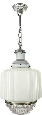 Antique Art Deco Pendant Ceiling Light Fixture with Reflector - Circa 1930
