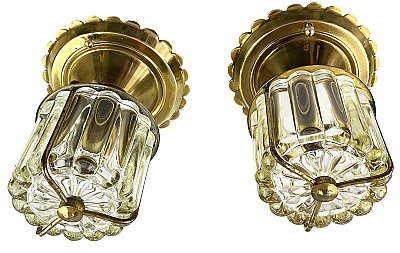 Antique Brass Mid-Century Modern Flush Mount Ceiling Lights - Circa 1950