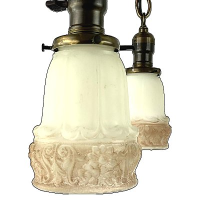 Antique 3-Light Flush Mount Brass Pan Ceiling Light Fixture - Circa 1910