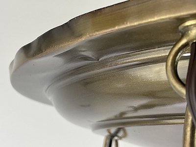 Antique 3-Light Flush Mount Brass Pan Ceiling Light Fixture - Circa 1910