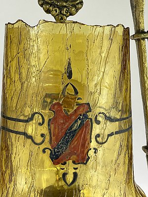 Antique Polychrome Hall Ceiling Light Fixture with Amber Glass - Circa 1935
