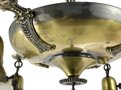 Antique 4-Light Antique Brass Pan Ceiling Light Fixture - Circa 1920