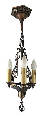 Antique Cast Bronze Hall Lantern Ceiling Light Fixture by Moe Bridges Co. - Circa 1920