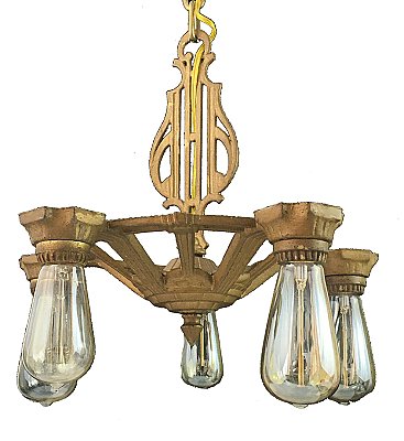 Antique Art Deco 5-Light Ceiling Light Fixture - Circa 1920