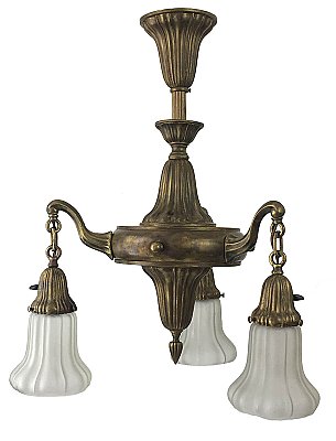 Antique Sheffield Ceiling Light Fixture with Glass Shades - Circa 1910